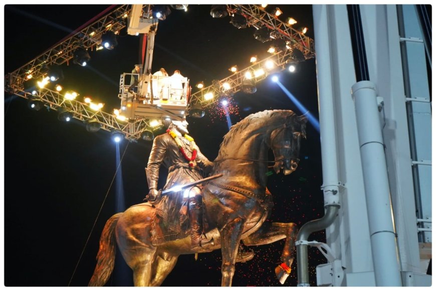 Mira-Bhayandar: Ahead of the upcoming assembly elections, C.M Eknath Shinde unveiled an equestrian statue of the revered Maratha warrior king, Chhatrapati Shivaji Maharaj