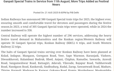 गणेशोत्सव 2025: रेलवे ने घोषित की अब तक की सबसे बड़ी 380 गणपति स्पेशल ट्रेन सेवाएँ