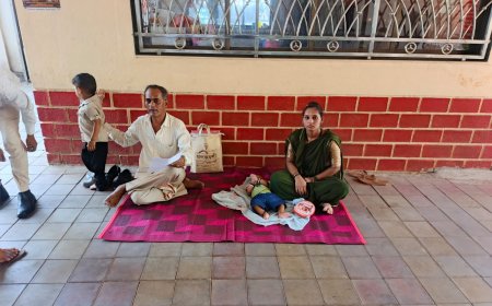 भायंदर पश्चिम पुलिस स्टेशन के बाहर पीड़ित परिवार का धरना; छोटे बच्चों संग तपती धूप में न्याय की गुहार