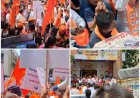 पानी संकट पर शिवसेना का टमरेल आंदोलन, मनपा मुख्यालय के गेट पर शिवसैनिकों का धरना