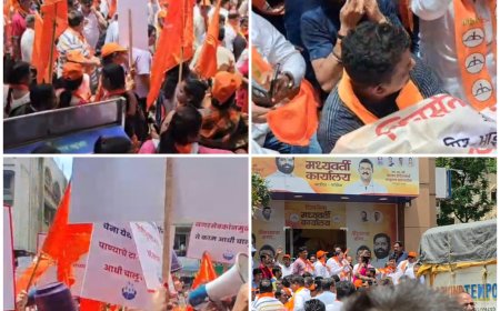 पानी संकट पर शिवसेना का टमरेल आंदोलन, मनपा मुख्यालय के गेट पर शिवसैनिकों का धरना