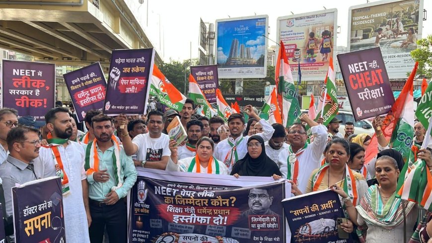Mira-Bhayandar Youth Congress Protests Over NEET Paper Leak, Demands Resignation of Education Minister Dharmendra Pradhan