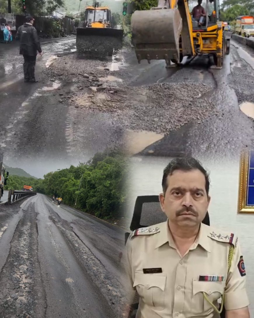 ठाणे-घोड़बंदर रोड पर गड्ढे भरने के लिए ट्रैफिक पुलिस की पहल, हादसों को रोकने के लिए शुरू हुआ अभियान