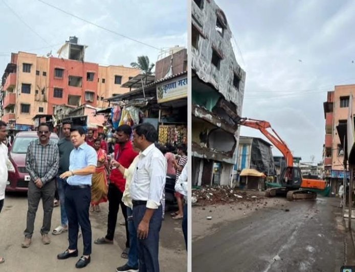 उत्तन नाका की खतरनाक 'सागर दर्शन' इमारत पर चला बुलडोजर, MBMC ने शुरू की कार्रवाई
