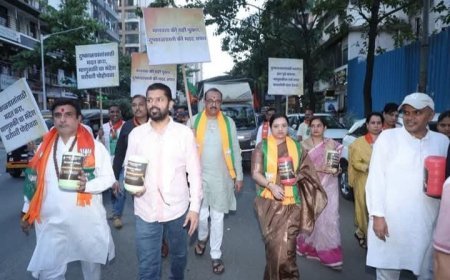 दुष्काळग्रस्त महाराष्ट्र की मदद के लिए BJP मीरा-भाईंदर का जनजागरूकता अभियान, बाजारों में निकली राहत सहायता रैली